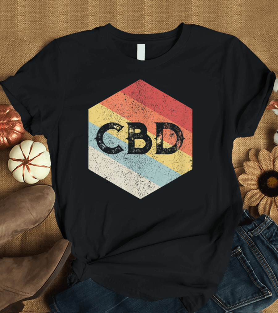 Vintage CBD Retro Hexagon Distressed Stripes T-Shirt