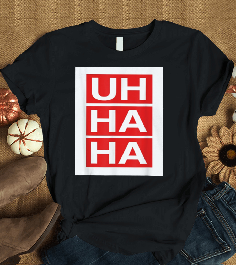 UH HA HA Graphic on Red Blocks T-Shirt