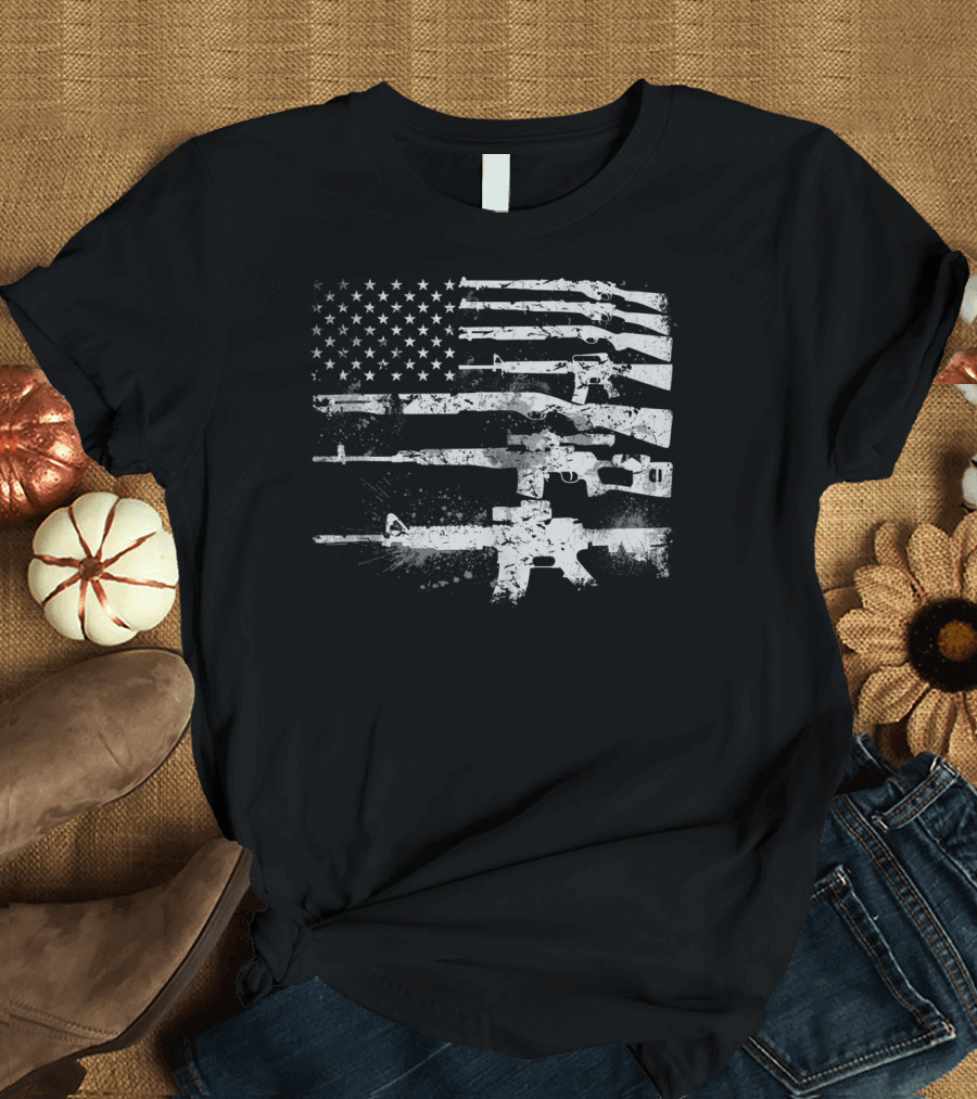 USA Flag Made of Rifles Guns Weapons Military 2A Stripes T-Shirt