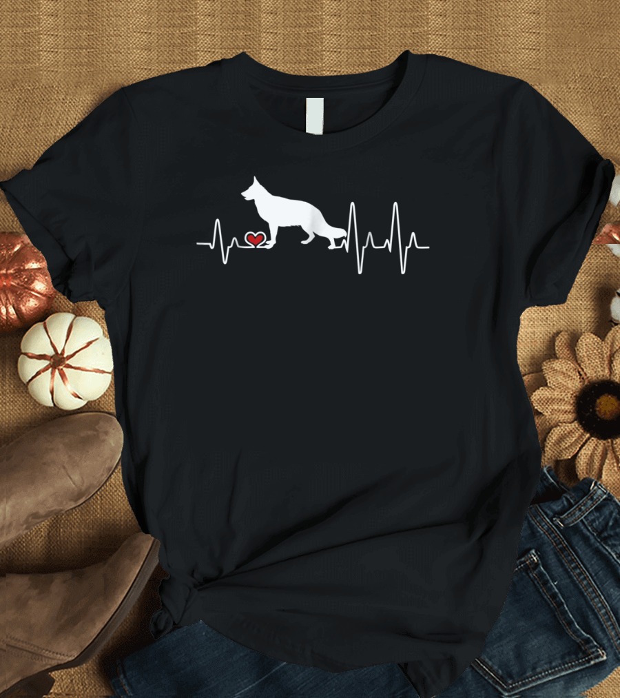 German Shepherd Dog Heartbeat Pulse Love Heart T-Shirt
