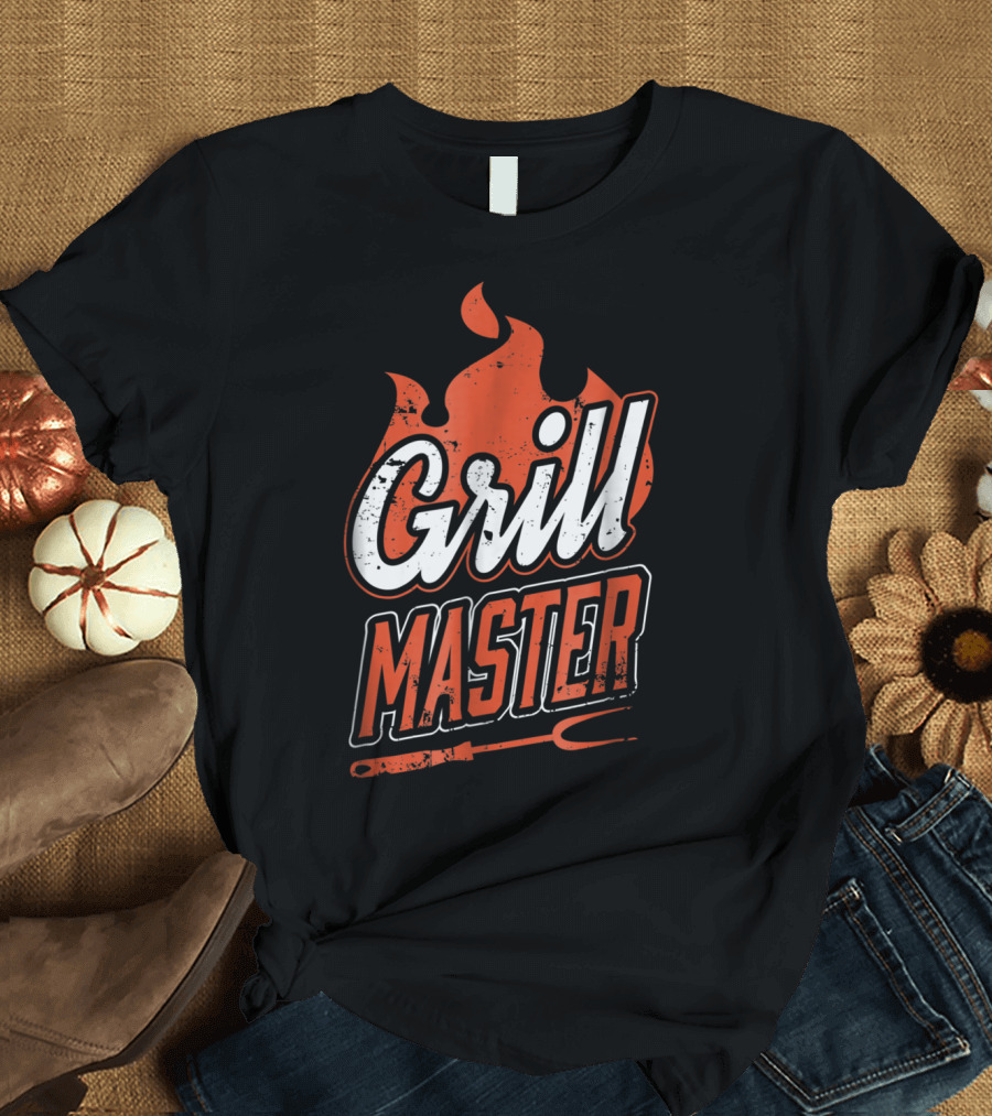 Grill Master BBQ Chef Cook Dad Flame Fork T-Shirt
