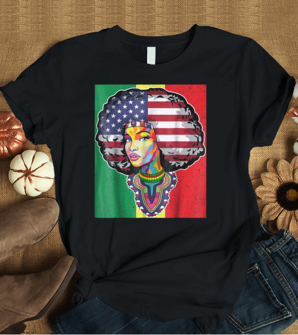 T-Shirt: Juneteenth Dashiki American Flag Afro Woman African Colors T-Shirt Juneteenth Dashiki American Flag Afro Woman African Colors T-Shirt