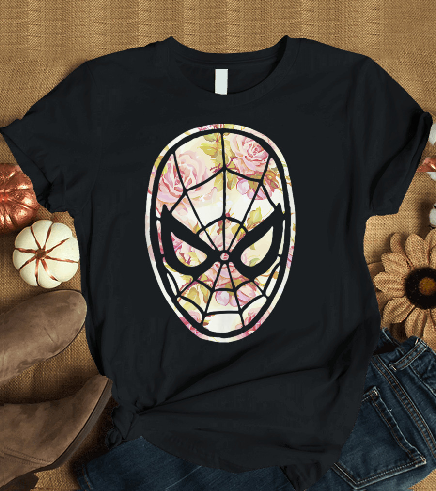 Marvel Spider Man Mask Floral Fill Floral T-Shirt