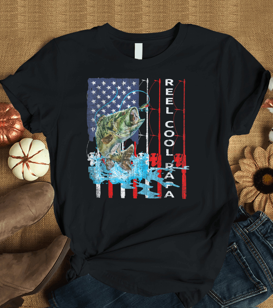 Reel Cool Papa American Flag Fish T-Shirt