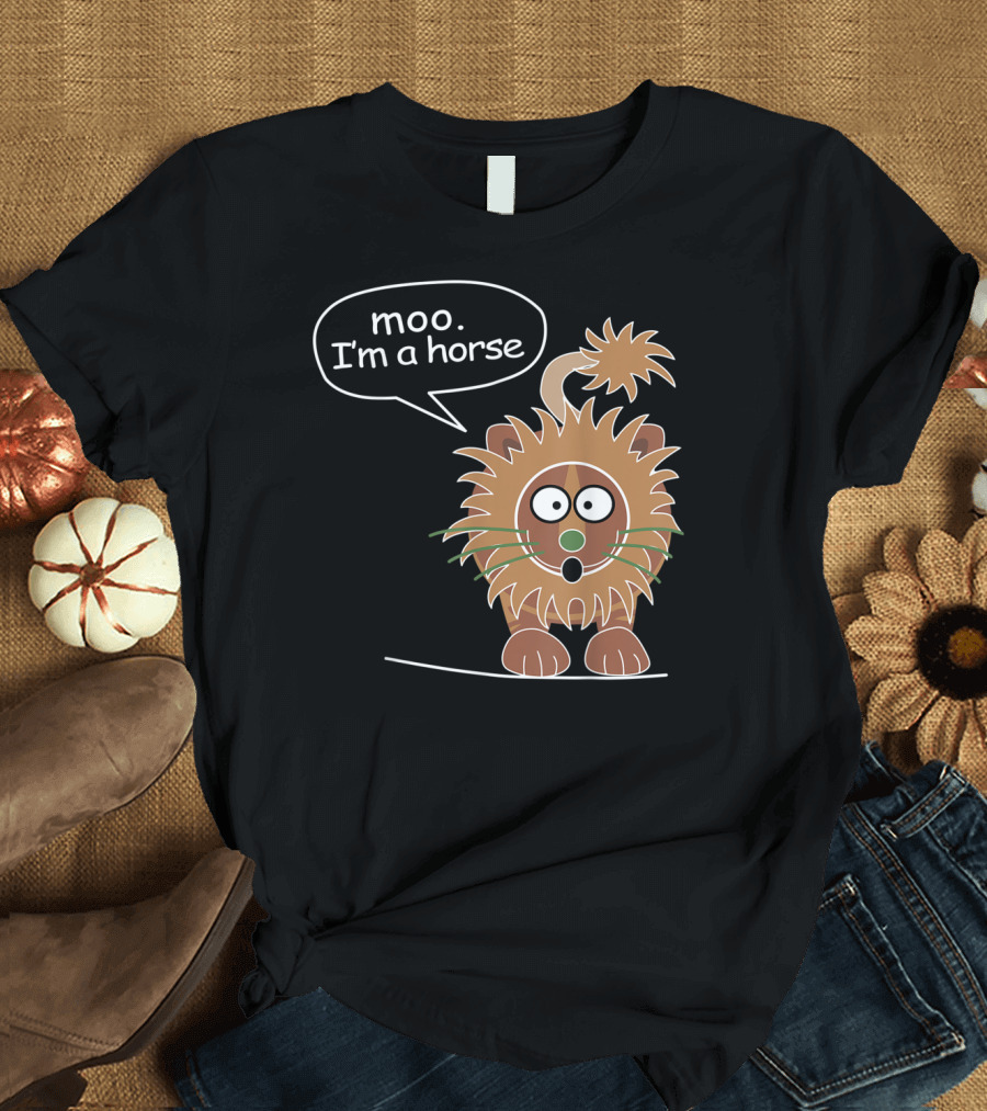 Moo I'm a Horse Cute Lion Illustration Sticker T-Shirt