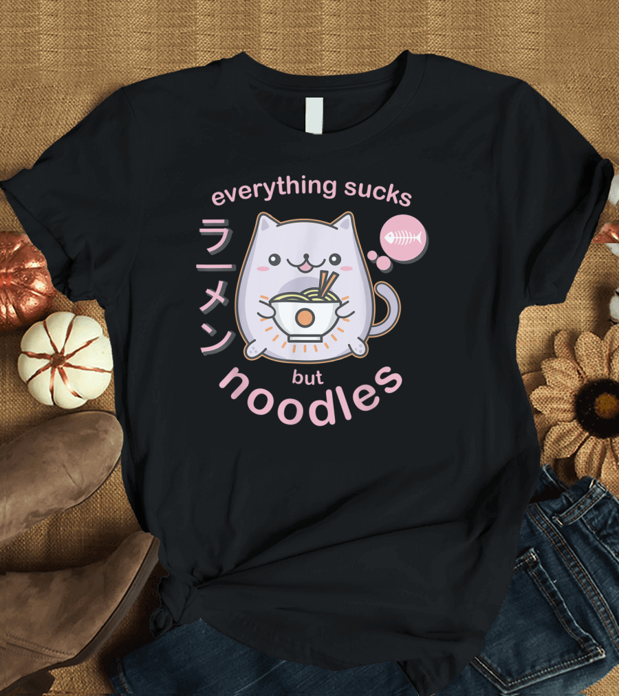 Everything Sucks But Noodles Pastel Goth Ramen Cat Anime Kawaii T-Shirt