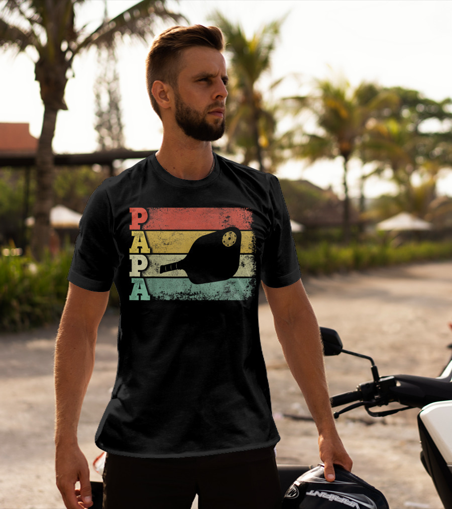 Papa Pickleball Paddle Retro Vintage Dad T-Shirt