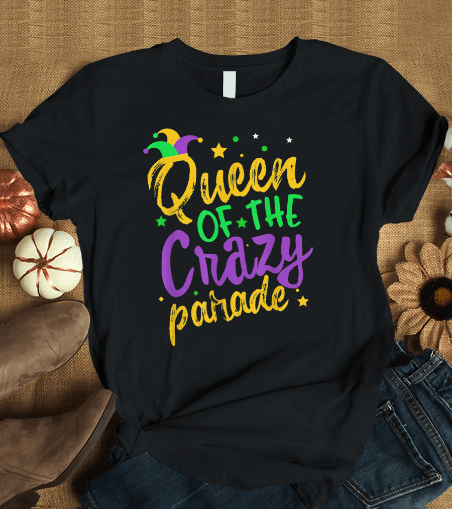 Queen Of The Crazy Parade Mardi Gras New Orleans Jester Hat Stars T-Shirt