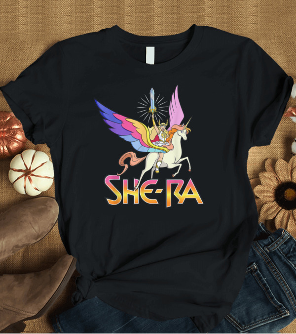 T-Shirt: She Ra Riding a Winged Unicorn Holding Sword of Protection T-Shirt She Ra Riding a Winged Unicorn Holding Sword of Protection T-Shirt