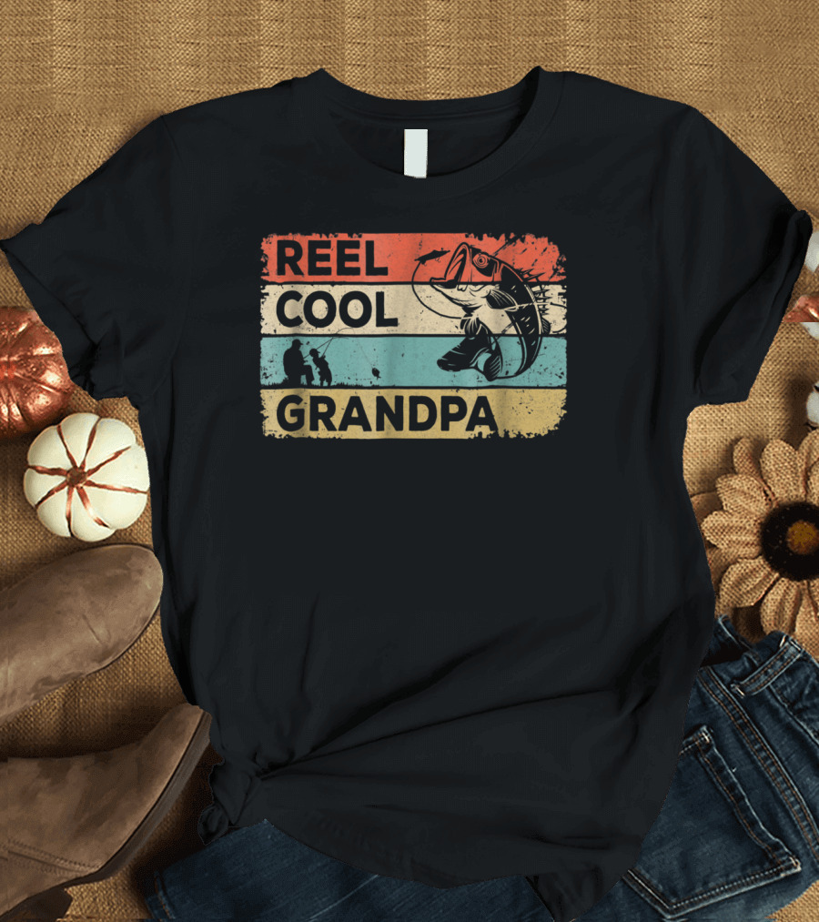 Reel Cool Grandpa Vintage Fishing with Fish and Angler T-Shirt