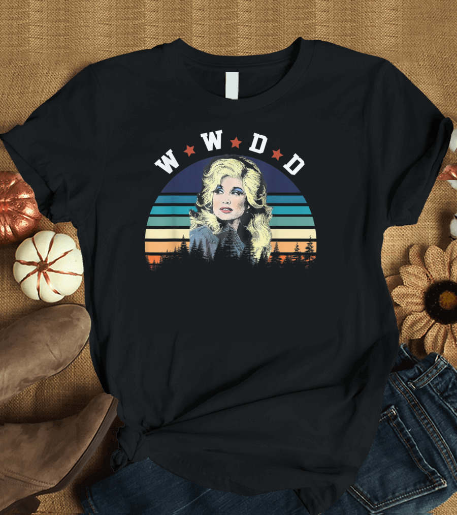 WWDD Retro Dolly Parton Striped Trees T-Shirt
