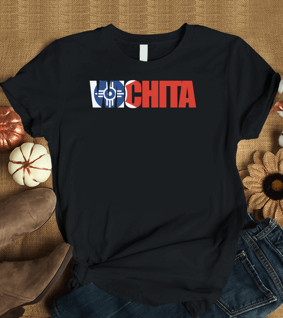 Wichita Kansas Flag Typography T-Shirt