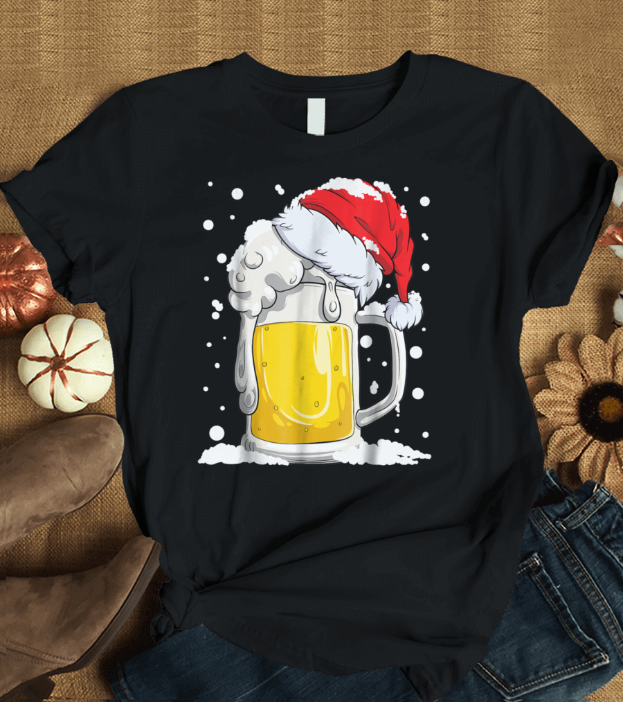 Beer Christmas Santa Hat Xmas Snow Men Mug T-Shirt