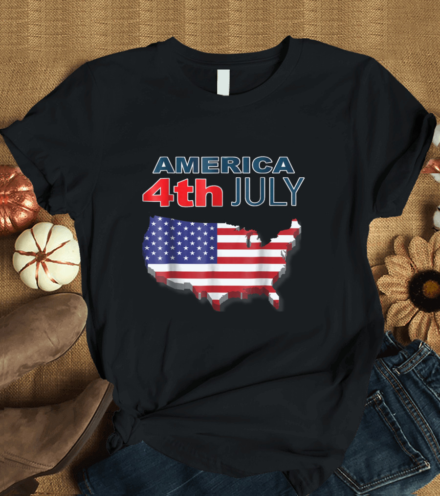 America 4th July Map T-Shirt