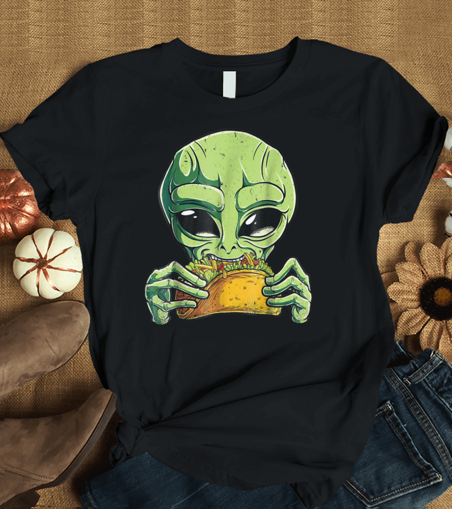 Alien Eating Taco UFO Kids Boys Galactic Snack T-Shirt