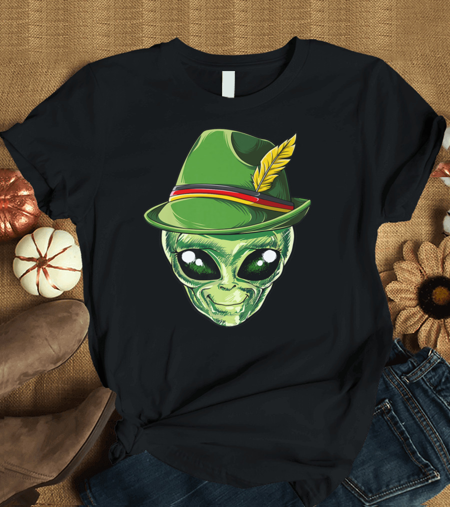 Alien Oktoberfest Kids Boys Lederhosen Green Hat Feather Bavarian Style P5 T-Shirt