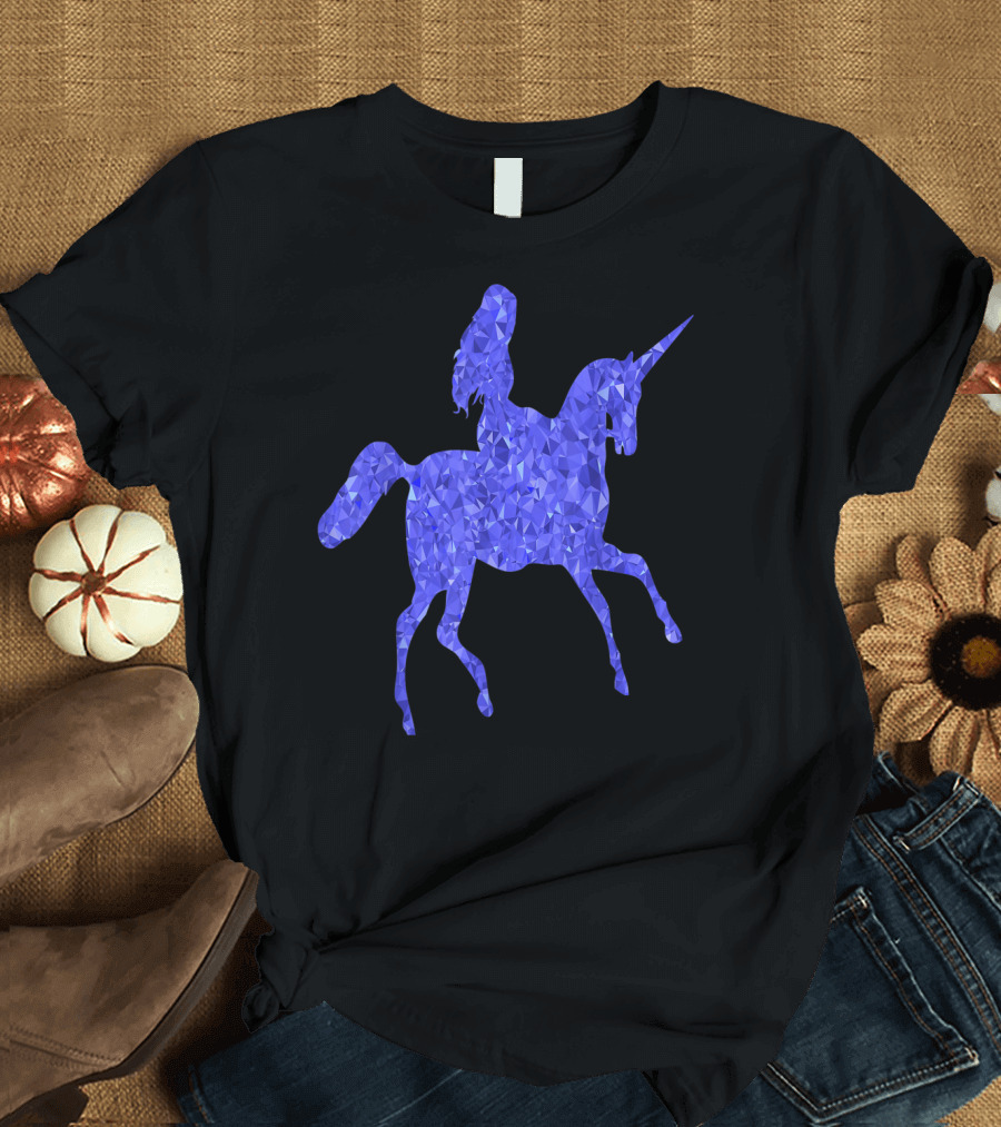 Animal Unicorn Sapphire Blue Crystal Silhouette Rider T-Shirt
