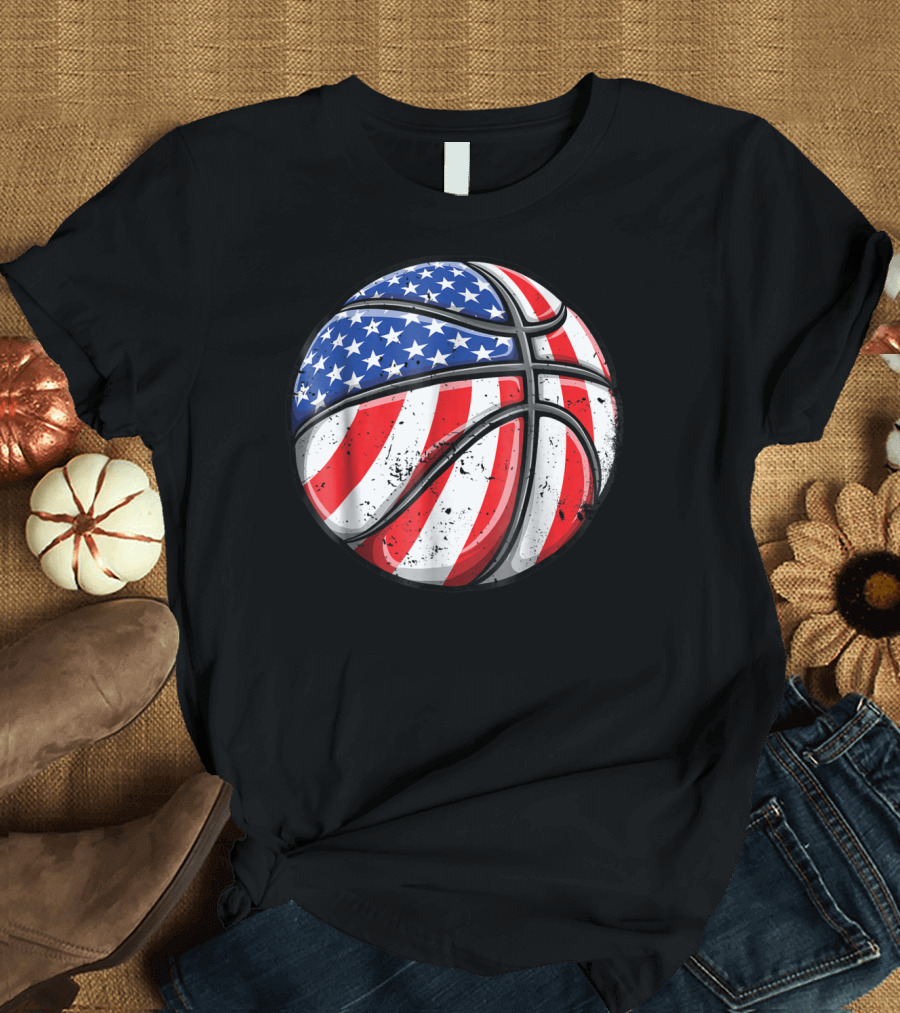 Basketball American Flag USA Patriotic 4th of July T-Shirt