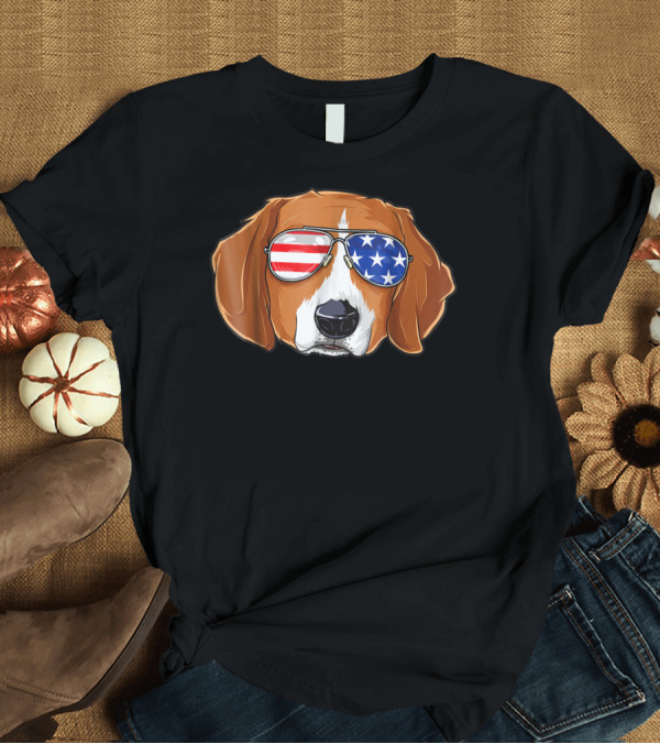 T-Shirt: Beagle in American Flag Sunglasses 4th of July Dog T-Shirt Beagle in American Flag Sunglasses 4th of July Dog T-Shirt