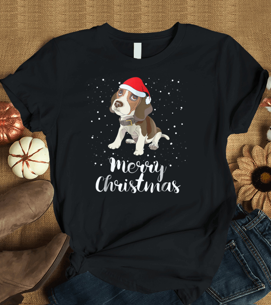 Beagle Merry Christmas Santa Hat Family Group Matching T-Shirt