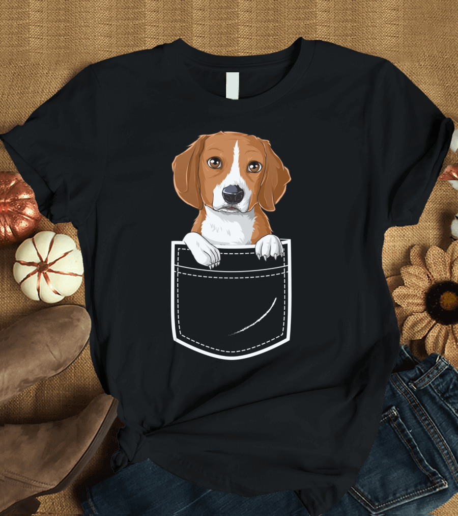 Beagle Puppy Peeking Out of Pocket T-Shirt
