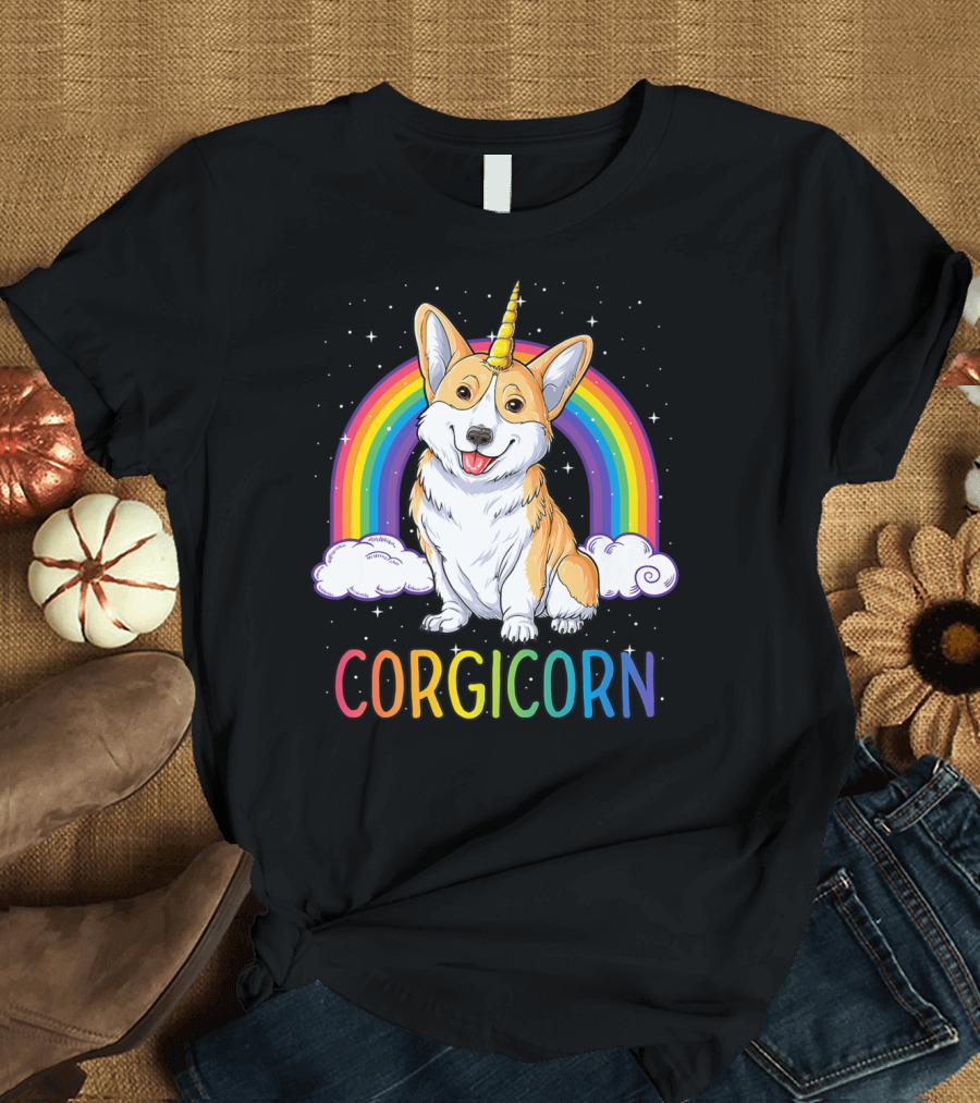 Corgicorn Corgi Unicorn Kids Space Galaxy Rainbow Clouds T-Shirt