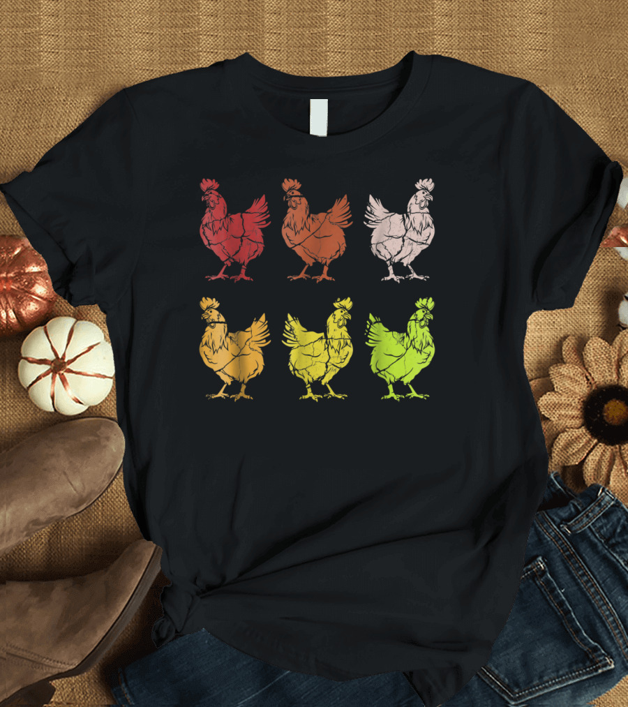 Chicken Vintage Funny Farm Poultry Farmer Colorful Rooster T-Shirt