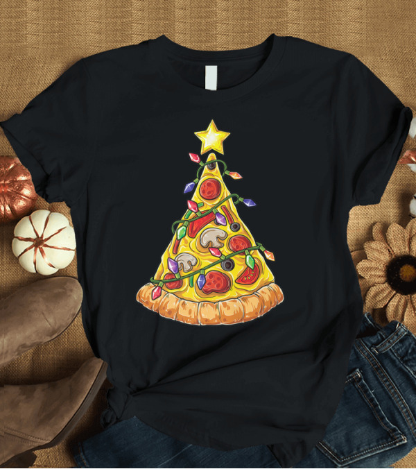 T-Shirt: Christmas Pizza Tree with Star and Lights T-Shirt Christmas Pizza Tree with Star and Lights T-Shirt
