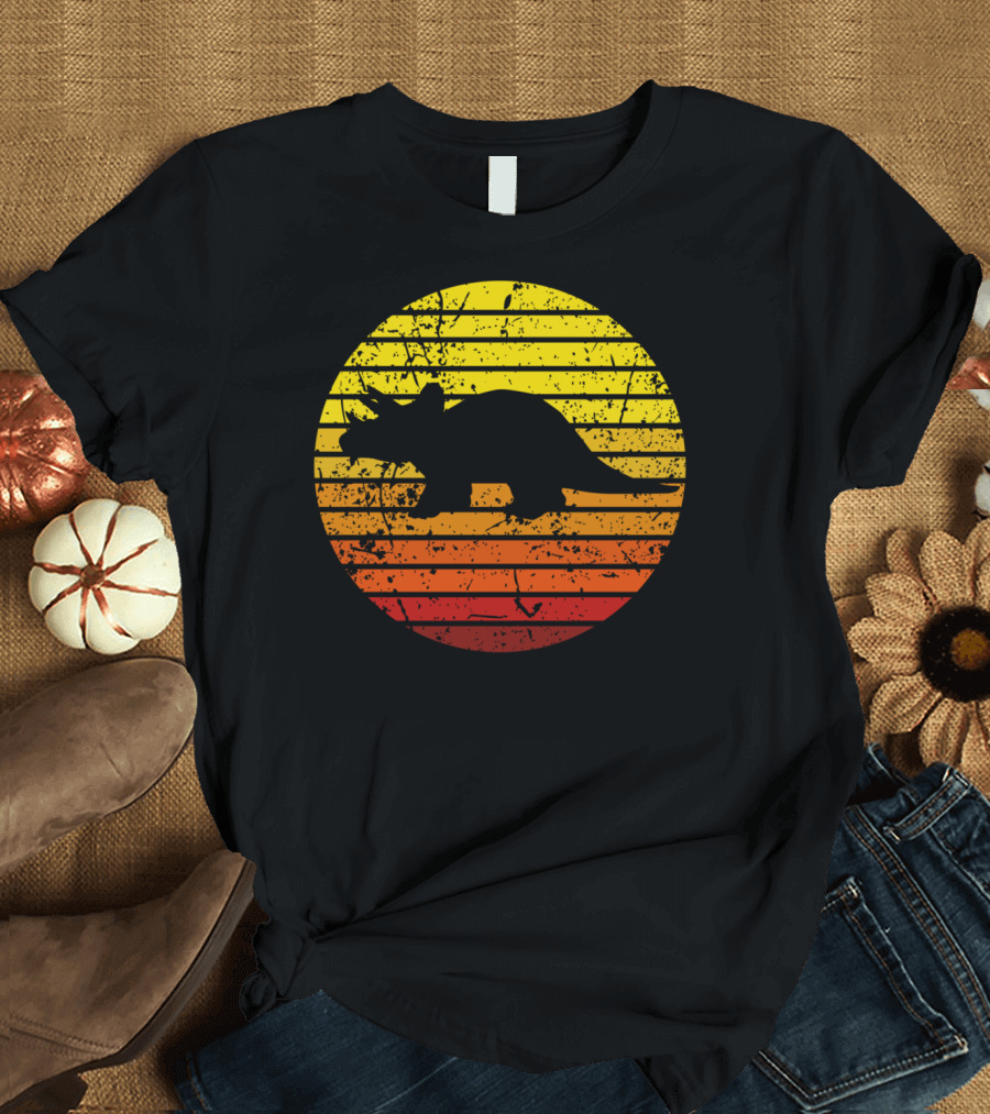Triceratops Dinosaur Retro Sunset Silhouette Gradient T-Shirt