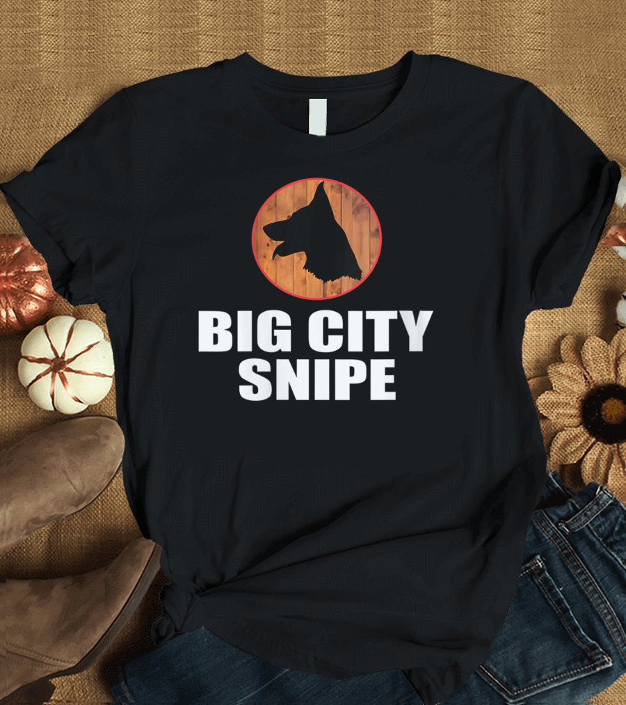 Big City Snipe Dog Silhouette on Wood Background T-Shirt