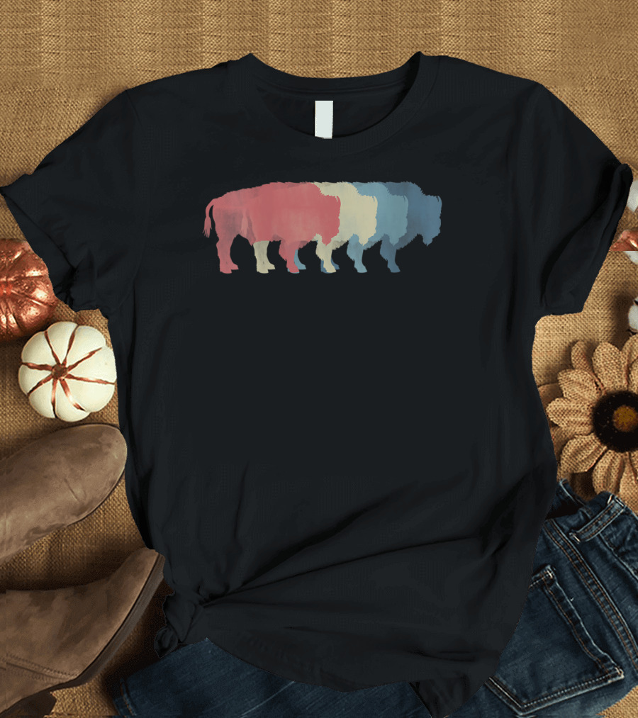 Buffalo Bison Red White Blue Silhouette Graphic 365 Save T-Shirt