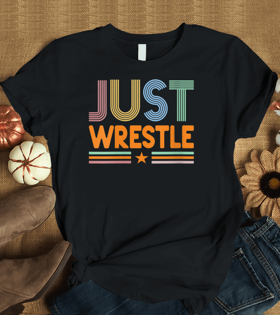 Vintage Just Wrestle Stripes Star Retro Wrestling T-Shirt