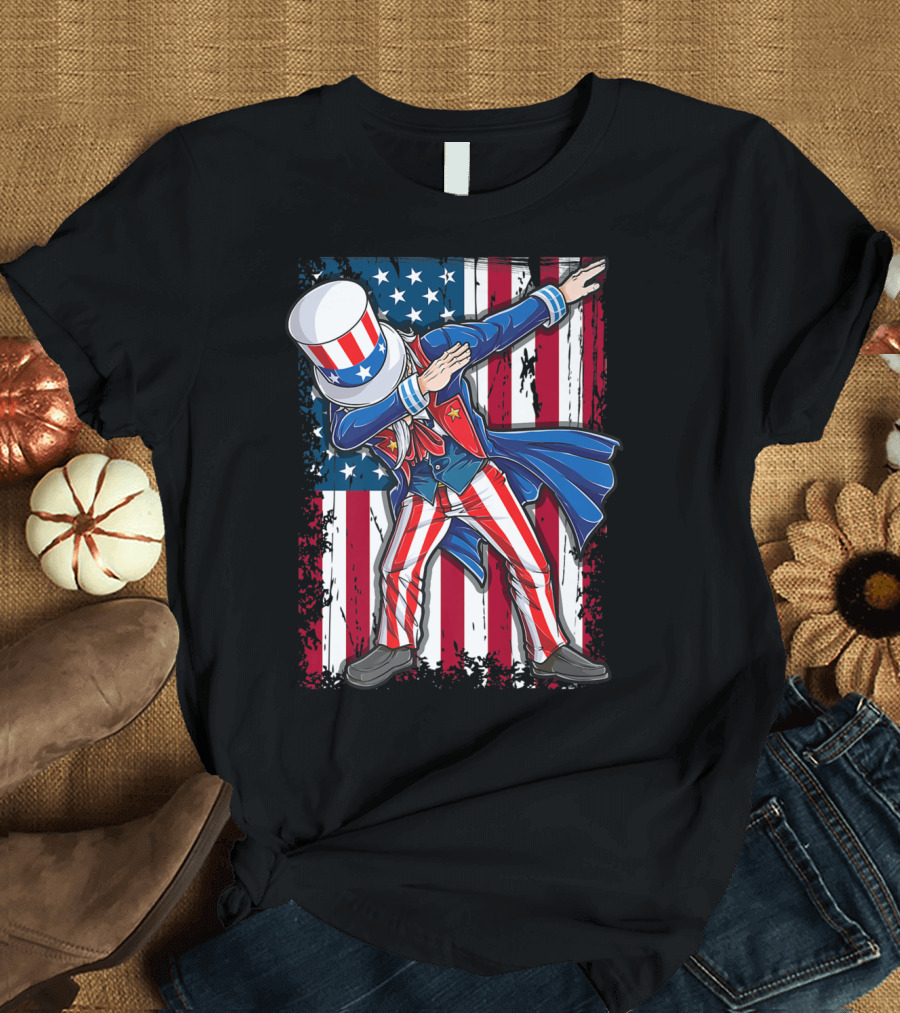 Dabbing Uncle Sam 4th of July American Flag Men T-Shirt