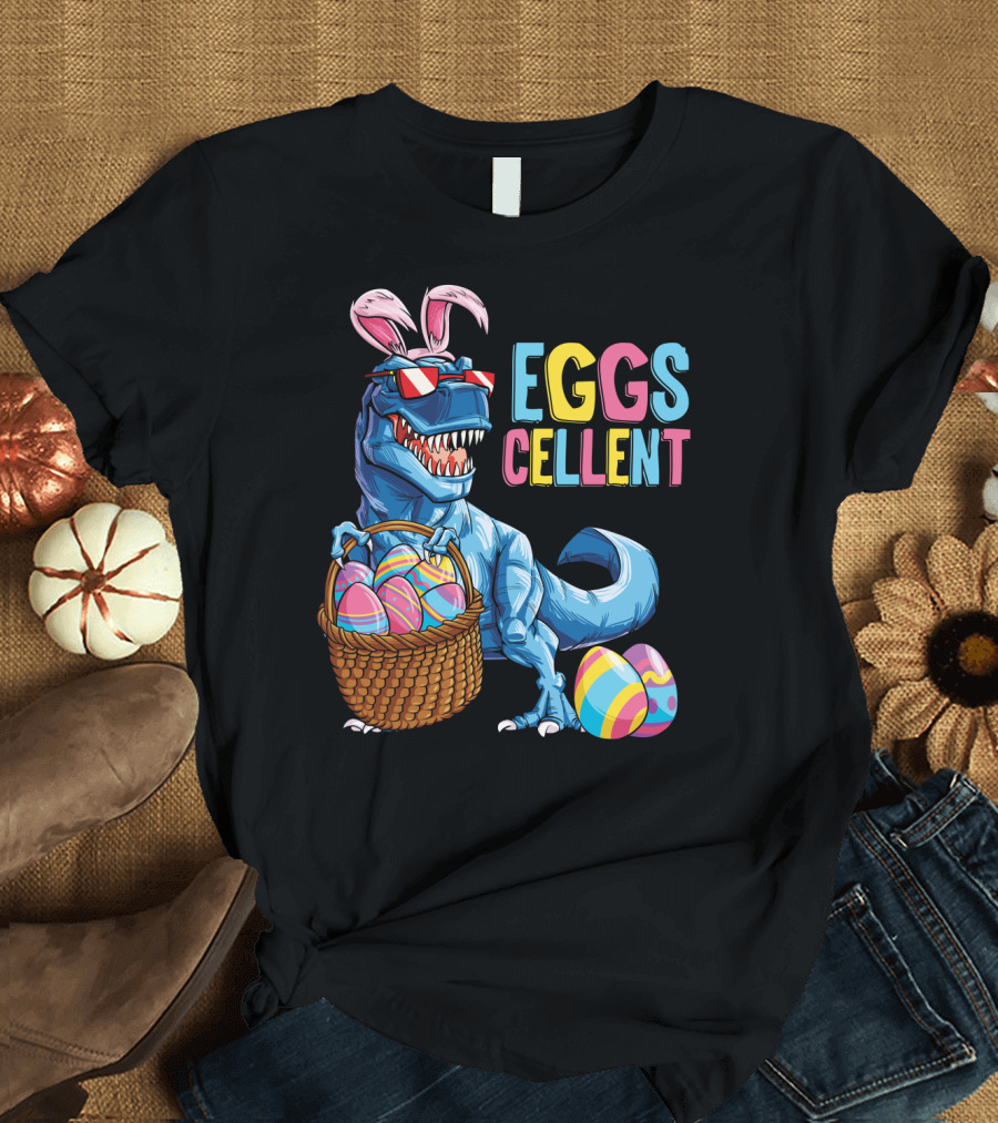 Easter Bunny Dinosaur Rex EGGScellent Basket of Eggs T-Shirt