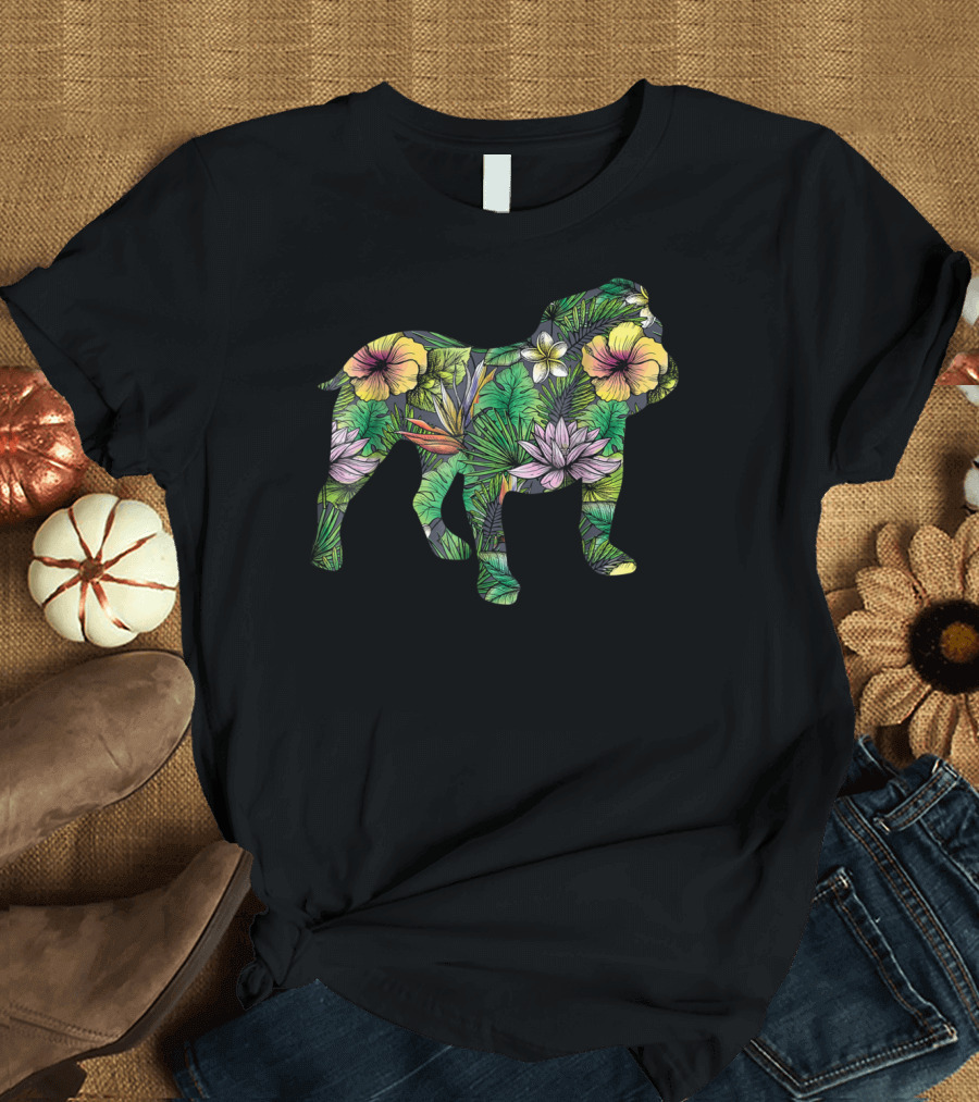 English Bulldog Tropical Floral T-Shirt