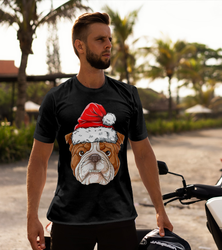 English Bulldog Santa Christmas Boys Kids GB Holiday Bulldog T-Shirt