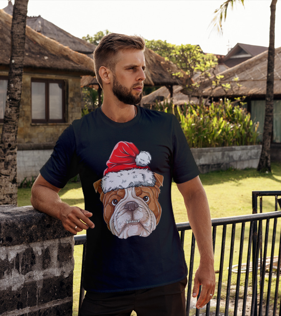 English Bulldog Santa Christmas Boys Kids GB Holiday Bulldog T-Shirt