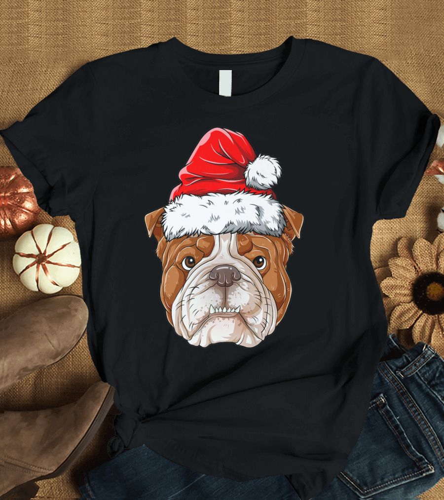 English Bulldog Santa Christmas Boys Kids GB Holiday Bulldog T-Shirt