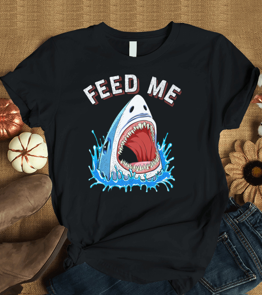 Feed Me Shark Head Lover Jawsome Ocean Splash T-Shirt