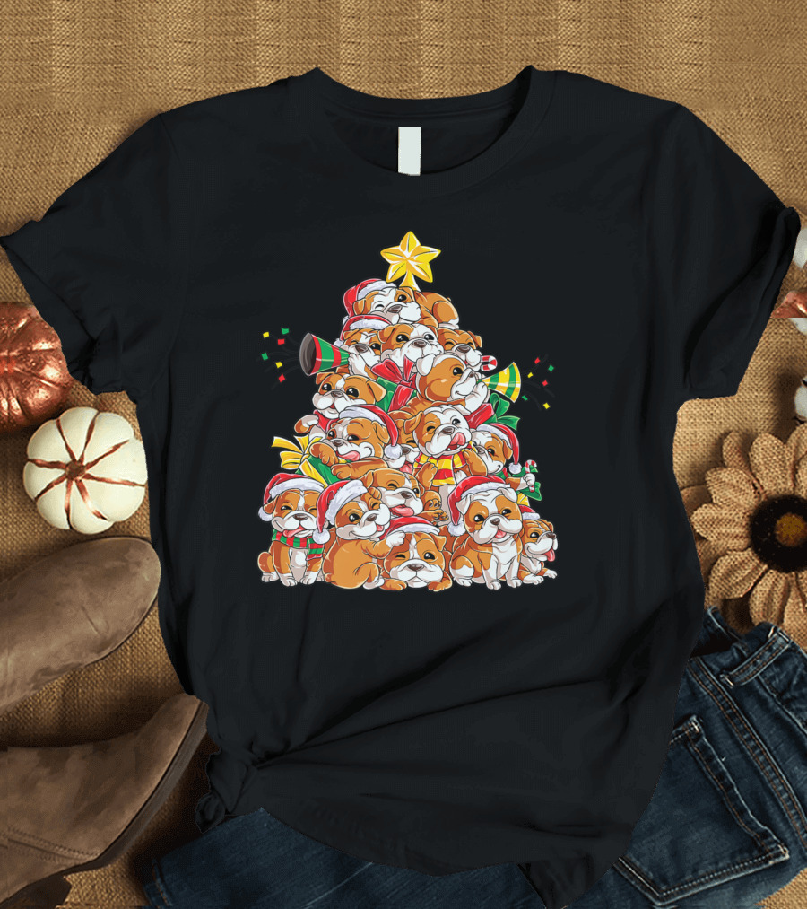 English Bulldog Christmas Tree Holiday Festive Boys T-Shirt