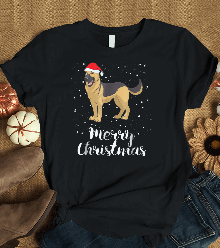 Merry Christmas German Shepherd Santa Hat Family Matching Xmas T-Shirt