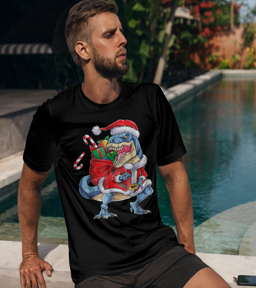 Santa Rex Dinosaur Christmas Boys Kids Xmas T-Shirt