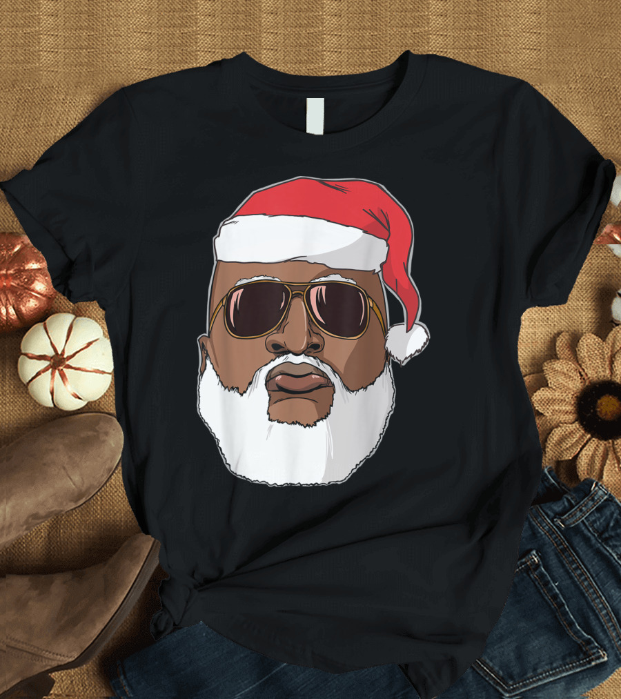 African American Santa with Sunglasses and Santa Hat T-Shirt