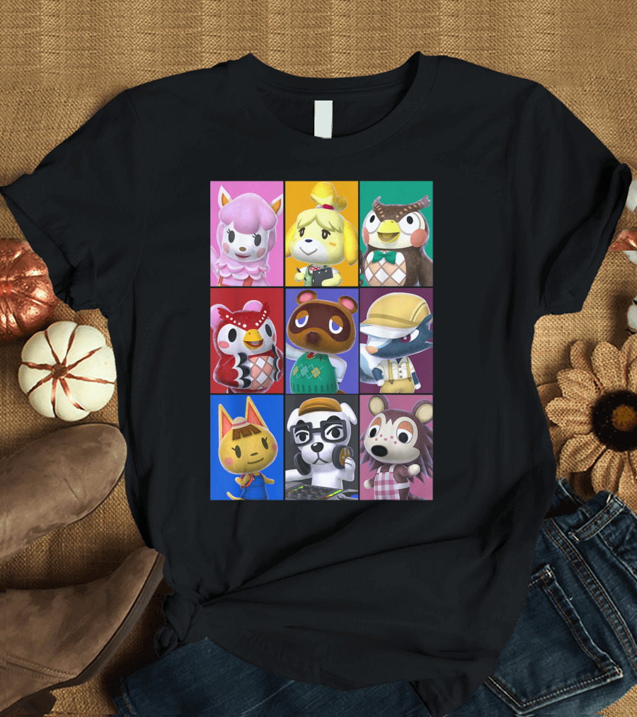 Animal Crossing Character Grid featuring Isabelle and Tom Nook T-Shirt