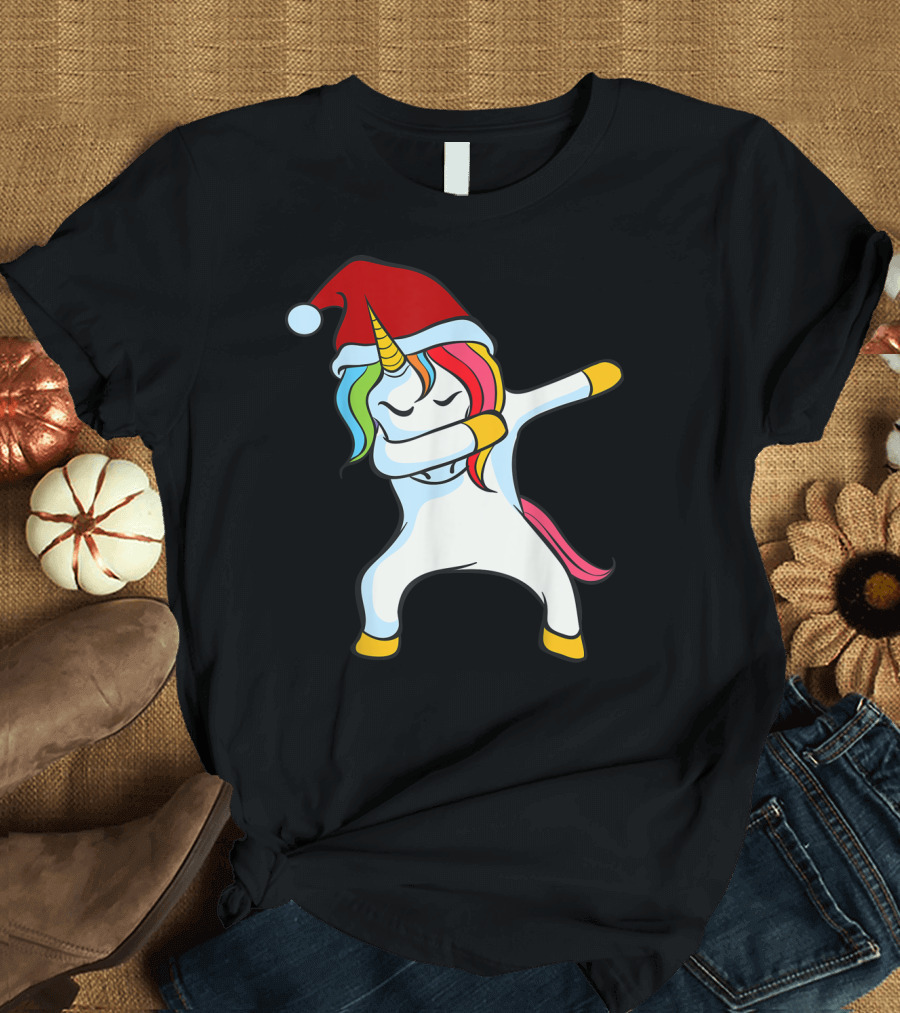 Santa Hat Dabbing Unicorn Christmas Magic T-Shirt