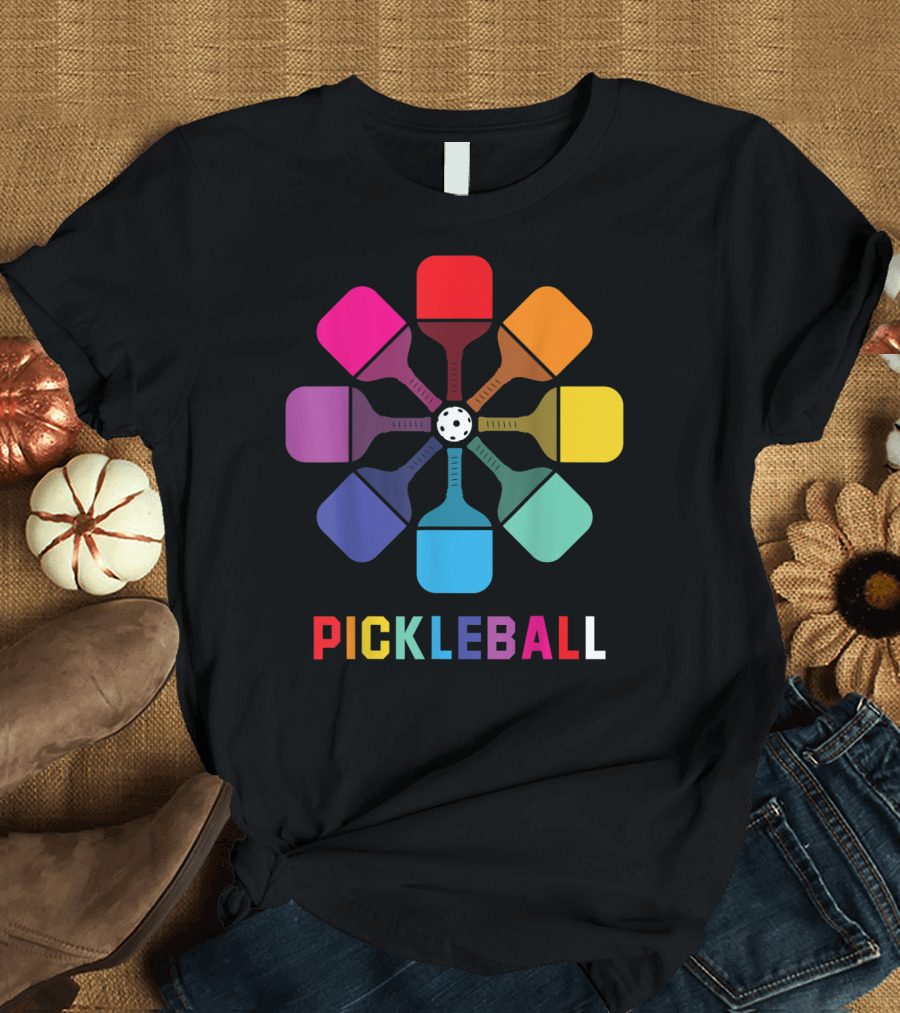 Pickleball Fan Colorful Paddle Pattern Player T-Shirt