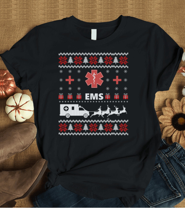 T-Shirt: Funny EMS Christmas Ambulance Reindeer Ugly T-Shirt Funny EMS Christmas Ambulance Reindeer Ugly T-Shirt