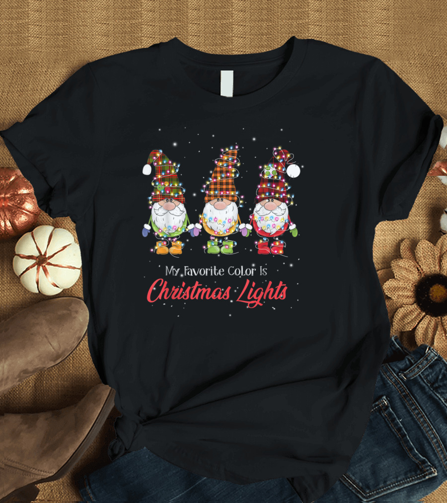 God Jul Gnome Tomte My Favorite Color Is Christmas Lights T-Shirt