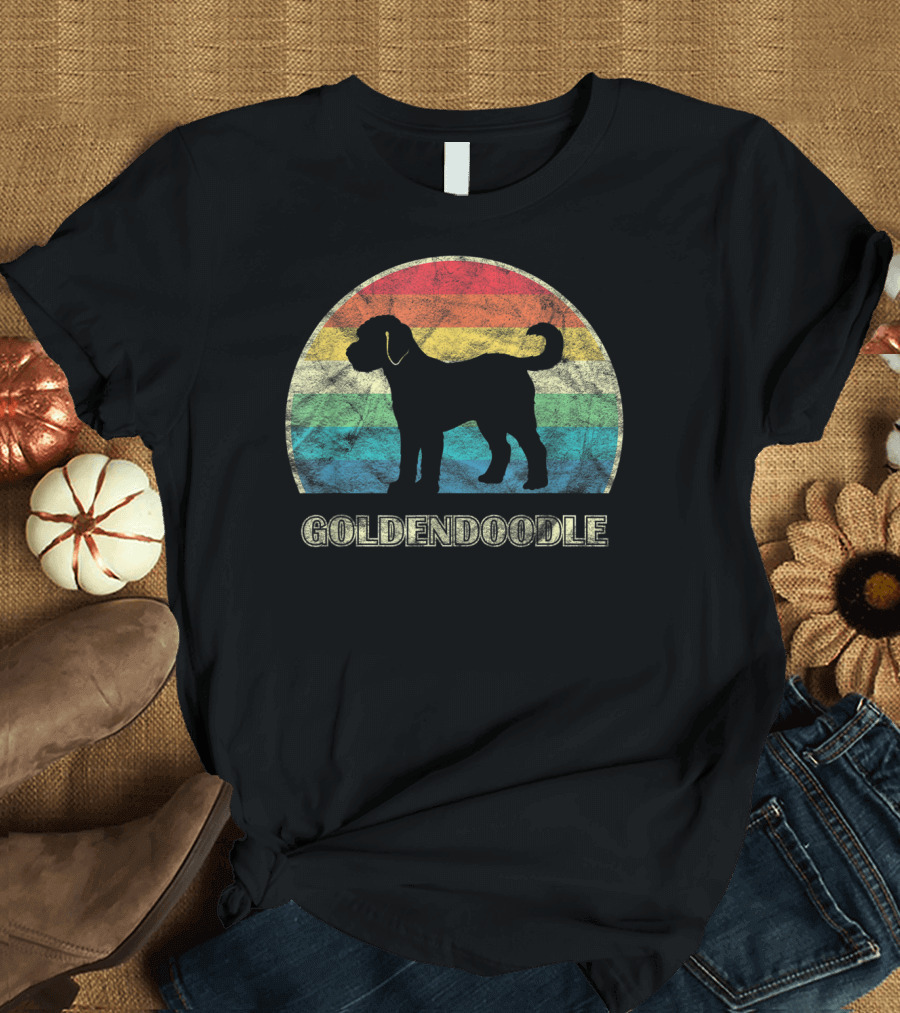 Goldendoodle Silhouette Retro Rainbow T-Shirt