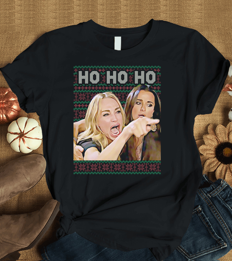 Ho Ho Ho Woman Yelling at Cat Meme Christmas T-Shirt